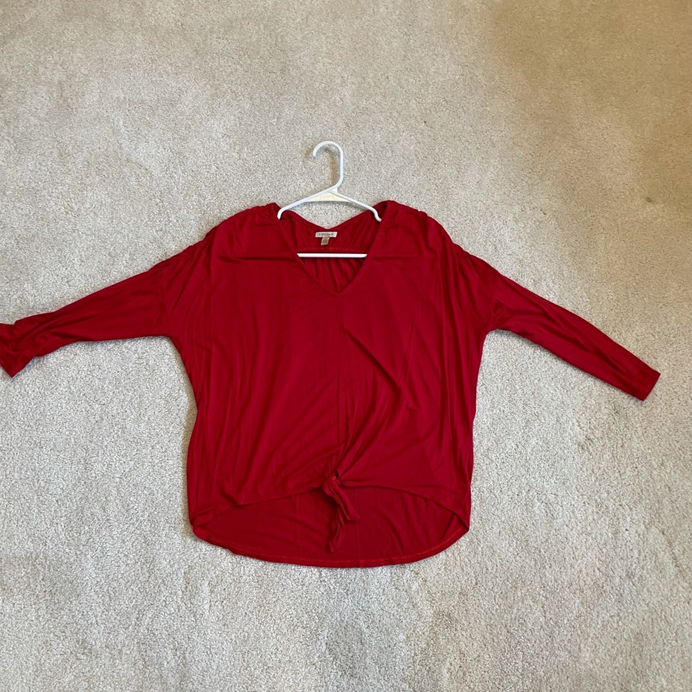 Cute red tie-front top with dolman sleeves